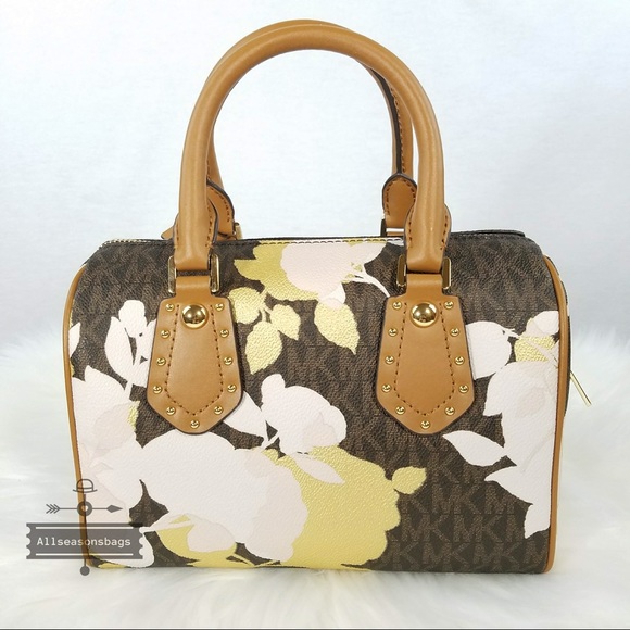 NWT Michael Kors Small Aria Satchel Brown Floral - Picture 4 of 7